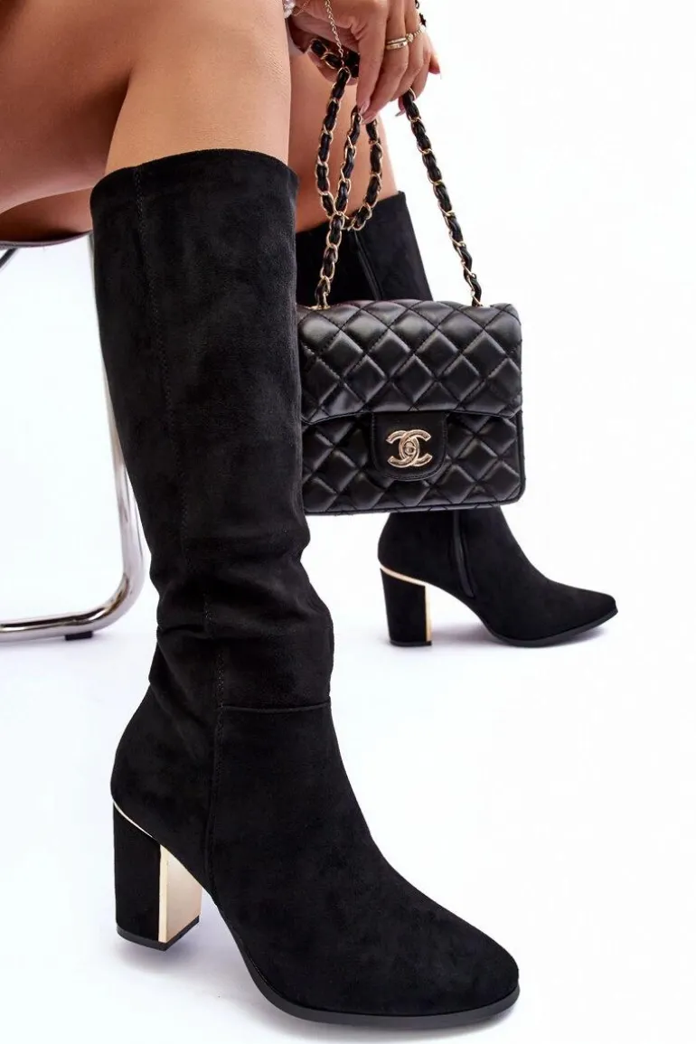 Kozaki Przed Kolano Na Słupku Zamszowe Czarne Kilrenita