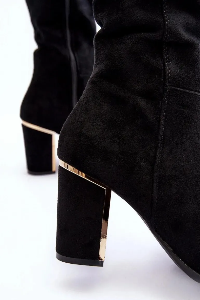 Kozaki Przed Kolano Na Słupku Zamszowe Czarne Kilrenita