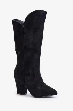 Kozaki Przed Kolano Na Słupku Z Eko Zamszu Czarne Clorira