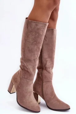 Kozaki Przed Kolano Na Słupku Zamszowe Beżowe Kilrenita