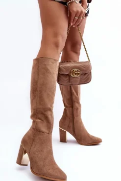 Kozaki Przed Kolano Na Słupku Zamszowe Ciemnobeżowe Kilrenita