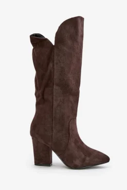 Kozaki Przed Kolano Na Słupku Z Eko Zamszu Brązowe Clorira