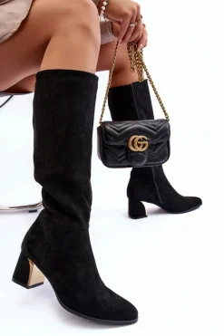 Kozaki Przed Kolano Zamszowe Na Obcasie Czarne Inatris