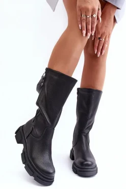 Kozaki Z Cholewką Do Połowy Łydki Czarne Lizames