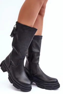 Kozaki Z Cholewką Do Połowy Łydki Czarne Lizames
