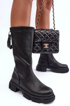 Kozaki Z Cholewką Do Połowy Łydki Czarne Lizames