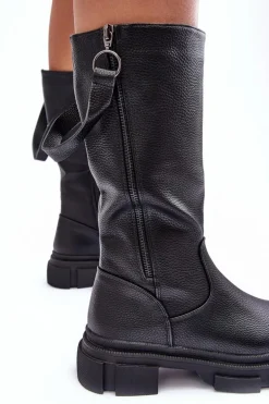 Kozaki Z Cholewką Do Połowy Łydki Czarne Lizames