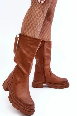 Kozaki Z Cholewką Do Połowy Łydki Brązowe Lizames