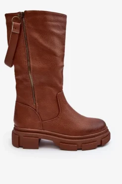 Kozaki Z Cholewką Do Połowy Łydki Brązowe Lizames