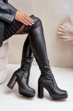 Kozaki Z Cholewką Za Kolano Na Słupku Czarne Nelothiel