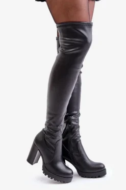 Kozaki Z Cholewką Za Kolano Na Słupku Czarne Nelothiel