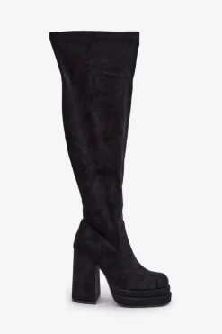 Kozaki Z Cholewką Za Kolano Na Słupku I Platformie Czarne Nadelian