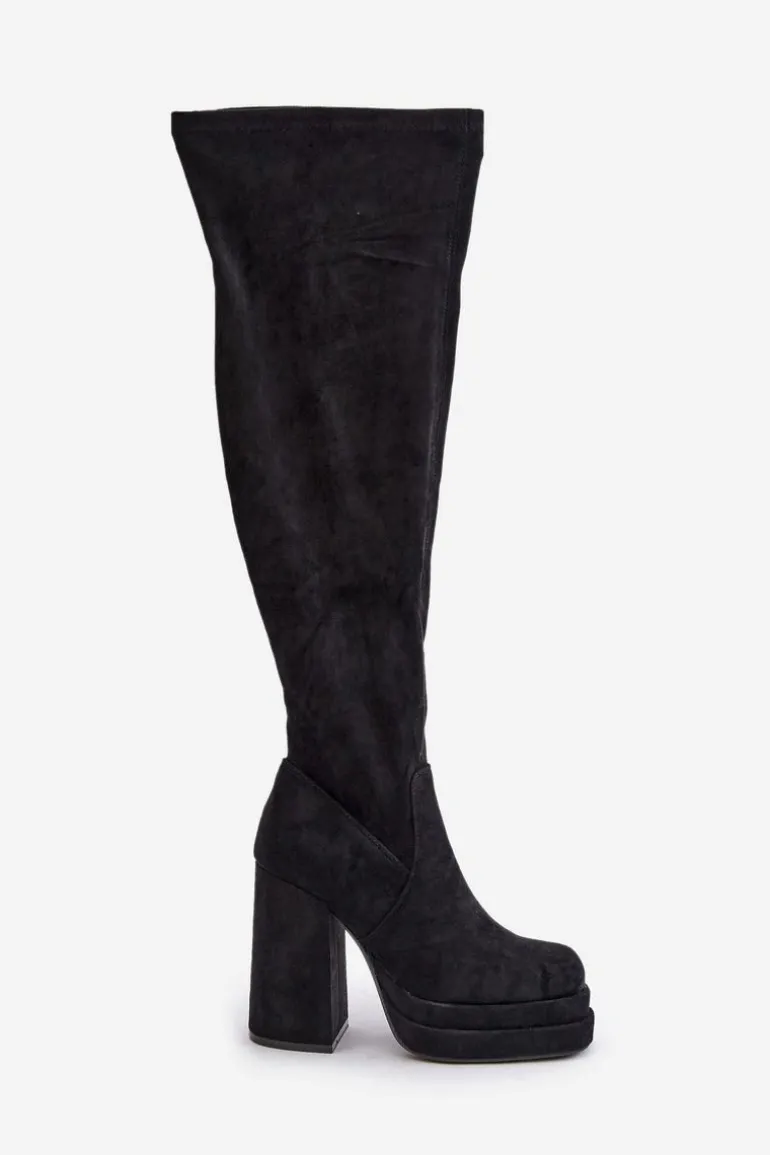 Kozaki Z Cholewką Za Kolano Na Słupku I Platformie Czarne Nadelian