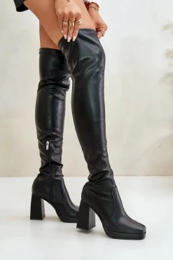 Kozaki Z Cholewką Za Kolano Na Słupku Czarne Liatheia