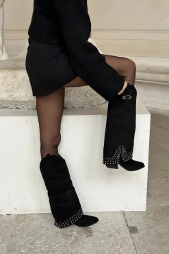 Kozaki Z Wywiniętą Cholewką Na Słupku Czarne Iveliri