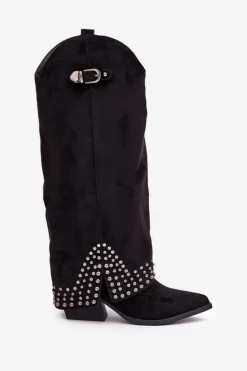 Kozaki Z Wywiniętą Cholewką Na Słupku Czarne Iveliri