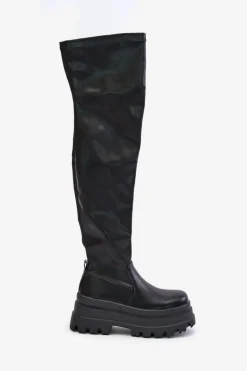 Kozaki Za Kolano Na Masywnej Platformie Czarne Zinera