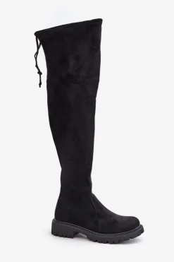 Kozaki Za Kolano Na Płaskim Obcasie Z Eko Zamszu Czarne Arkelia