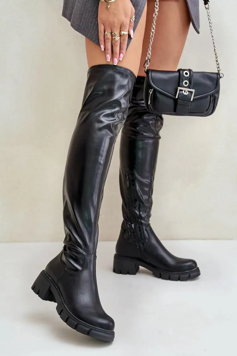 Kozaki Za Kolano Na Płaskim Obcasie Z Eko Skóry Mesiga