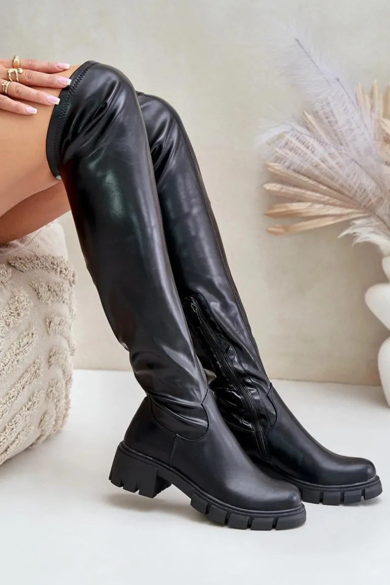 Kozaki Za Kolano Na Płaskim Obcasie Z Eko Skóry Mesiga