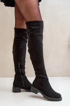 Kozaki Za Kolano Na Płaskim Obcasie Czarne Filora