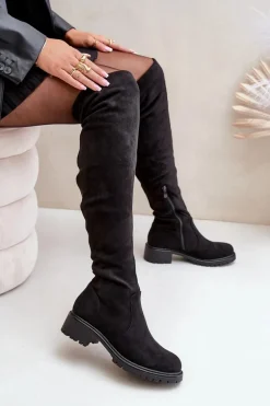 Kozaki Za Kolano Na Płaskim Obcasie Czarne Filora