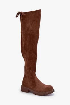 Kozaki Za Kolano Na Płaskim Obcasie Z Eko Zamszu Brązowe Arkelia