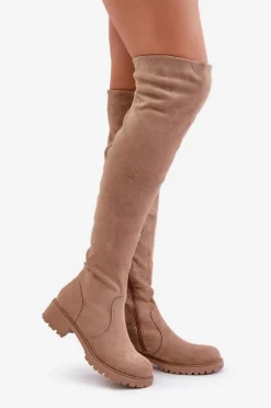 Kozaki Za Kolano Na Płaskim Obcasie Beżowe Filora