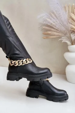 Kozaki Za Kolano Na Płaskim Obcasie Z Łańcuchem Pemeriana