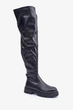 Kozaki Za Kolano Na Płaskim Obcasie Czarne Feliri