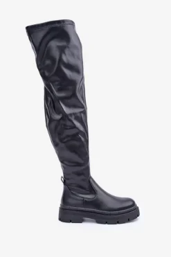 Kozaki Za Kolano Na Płaskim Obcasie Czarne Feliri