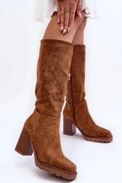 Kozaki Zamszowe Na Masywnym Obcasie Brązowe Virdana