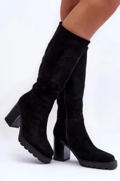 Kozaki Zamszowe Na Masywnym Obcasie Czarne Virdana