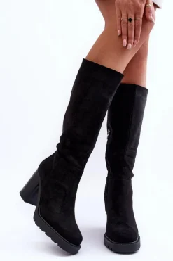 Kozaki Zamszowe Na Masywnym Obcasie Czarne Virdana