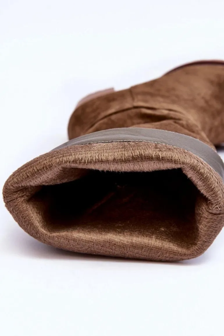 Kozaki Zamszowe Na Masywnym Obcasie Oliwkowe Virdana