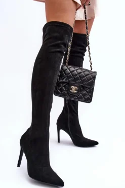 Kozaki Zamszowe Za Kolano Na Szpilce Czarne Calfi