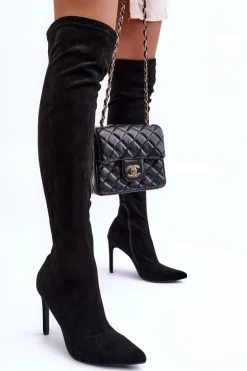 Kozaki Zamszowe Za Kolano Na Szpilce Czarne Calfi
