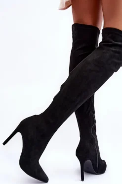 Kozaki Zamszowe Za Kolano Na Szpilce Czarne Calfi