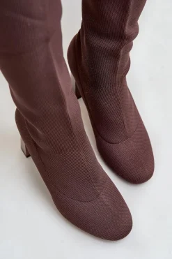 Kozaki Ze Skarpetkową Cholewką Za Kolano Na Słupku Brązowe Esanira