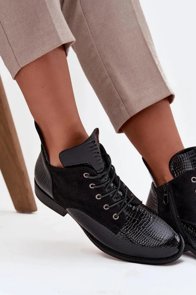 Lakierowane Botki Damskie Z Ozdobnym Tłoczeniem Ocieplane Vinceza 16477 Czarne