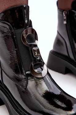 Lakierowane Botki Damskie Z Ozdobą Czarne S.Barski MR870-53