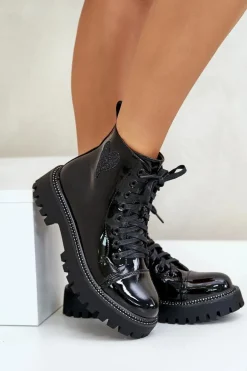 Lakierowane Botki Damskie Na Zamek Z Ozdobnym Sercem Czarne Obeena