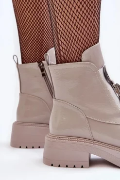 Lakierowane Botki Damskie Z Ozdobą Jasnoszare S.Barski MR870-53