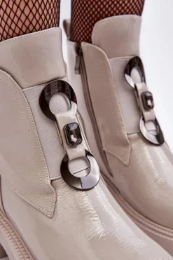 Lakierowane Botki Damskie Z Ozdobą Jasnoszare S.Barski MR870-53