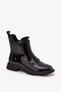 Lakierowane Botki Damskie Z Naturalnej Skóry D&A MR52-108 Czarne