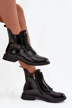 Lakierowane Botki Damskie Z Naturalnej Skóry D&A MR52-108 Czarne