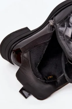 Lakierowane Botki Damskie Z Naturalnej Skóry D&A MR52-108 Czarne