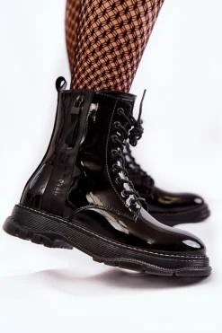 Lakierowane Botki Glany Big Star KK274489 Czarne