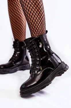 Lakierowane Botki Glany Big Star KK274489 Czarne