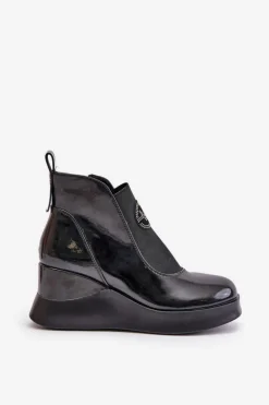 Lakierowane Botki Na Koturnie Ocieplane Vinceza 66703 Czarne